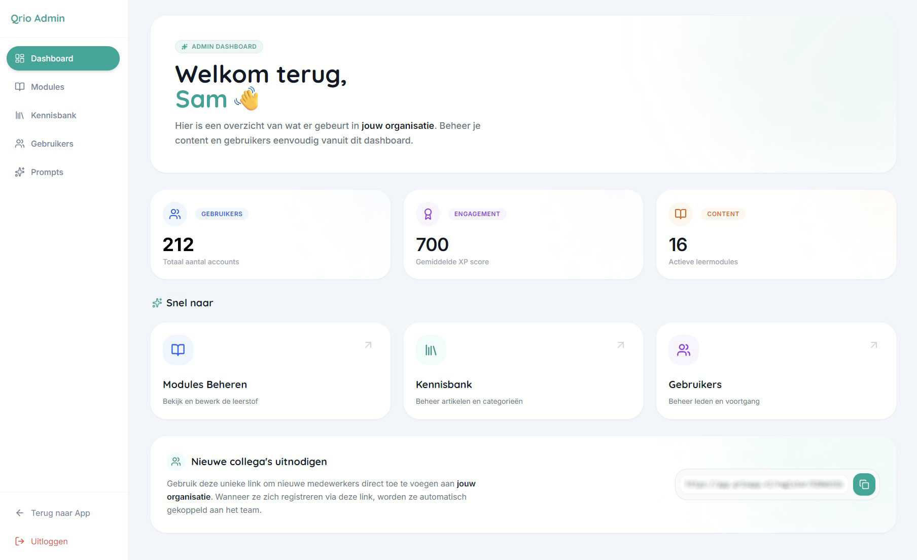 Qrio Admin Dashboard - Compliance monitoring en statistieken